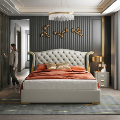 Luxury bedroom double bed 150/180x200cm hotel beds leather