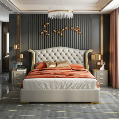 Luxury bedroom double bed 150/180x200cm hotel beds leather