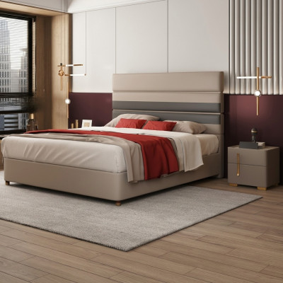 Leather Upholstered Bed Beds Hotel Luxury Designer Double Marriage Bedroom Beige