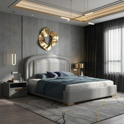 Modern design bed 180x200 velvet metal hotel beds double married sleep