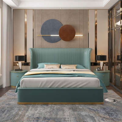 Luxury bedroom bed double bed textile wood leather upholstered beds 180x200 new