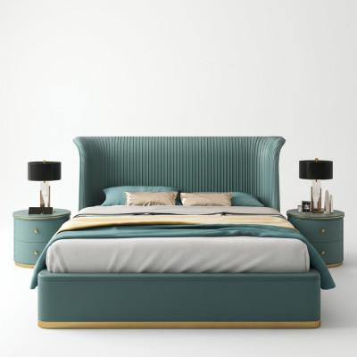 Luxury bedroom bed double bed textile wood leather upholstered beds 180x200 new