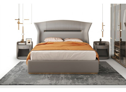 Gray leather bed design bedroom furniture double bed luxury hotel