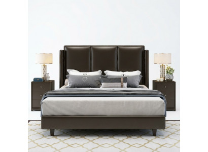 Modern style bed double bed bedroom leather upholstery textile double beds