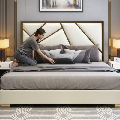 Bed Cushion Design Luxury Double Hotel Beds Sleeping Room Decoration Leather New