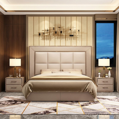 Classic upholstered leather faux leather double bed luxury design beds double