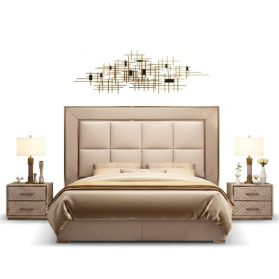 Classic upholstered leather faux leather double bed luxury design beds double