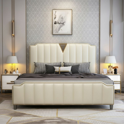 Designer bed 180x200 leather hotel metal beds decor double bedroom