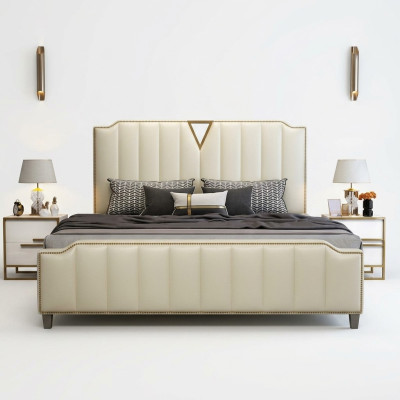 Designer bed 180x200 leather hotel metal beds decor double bedroom