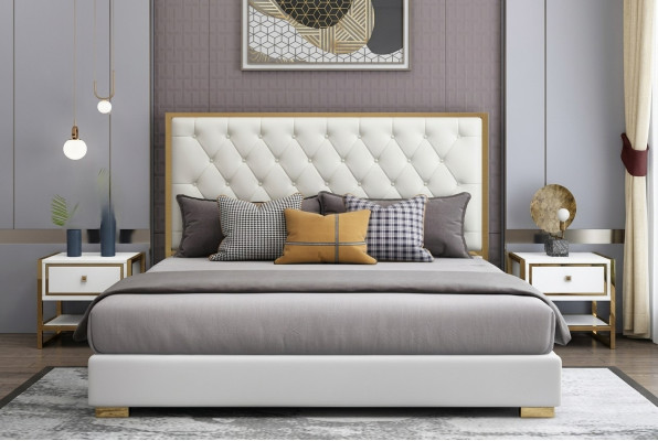 Designer bed, bedroom beds, hotel leather, luxury upholstery, cushioned bed frame