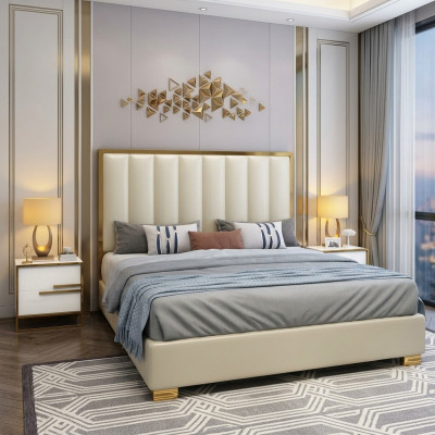 Bed Beds Wood Leather Upholstery Marriage Design Leather Hotel Box Spring Furniture