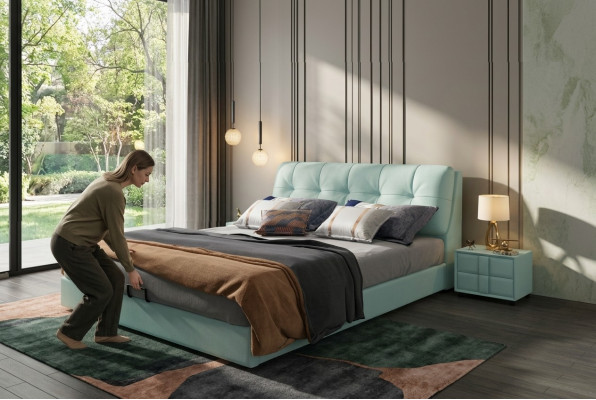 Designer bed 180x200 leather metal beds double sleep room luxury marriage