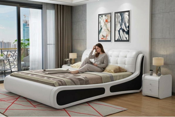 Bed Cushion Design Luxury Double Bed White 180x200cm Bedroom Leather