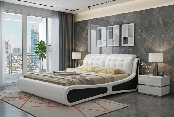 Bed Cushion Design Luxury Double Bed White 180x200cm Bedroom Leather