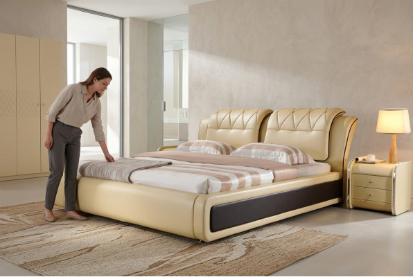 Luxury bedroom bed upholstery design double hotel beds leather bed