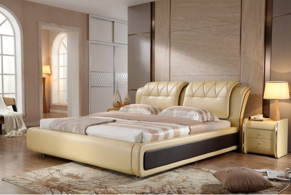 Luxury bedroom bed upholstery design double hotel beds leather bed