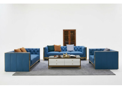 Complete Chesterfield Set Sofa Set 3 2 1 Seat Coffee Table Designer 4-piece