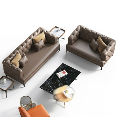 Brown Chesterfield Sofa Set 3+2 Seater 2-Piece Set Designer Decor Upholstered Couches