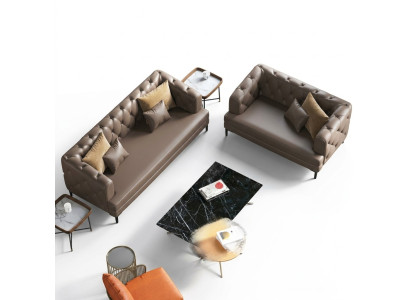 Brown Chesterfield Sofa Set 3+2 Seater 2-Piece Set Designer Decor Upholstered Couches