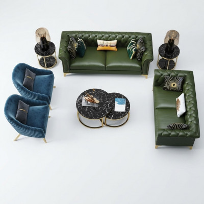 Dark green Chesterfield sofa set 3+2 seater modern upholstered living room sofas