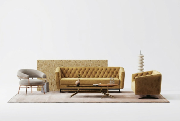 Yellow Living Room Sofa Set Exclusive 3+2 Chesterfield Upholstered Sofas Seating Furniture