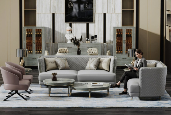 Gray sofa set 3+2 seater modern upholstered living room sofas