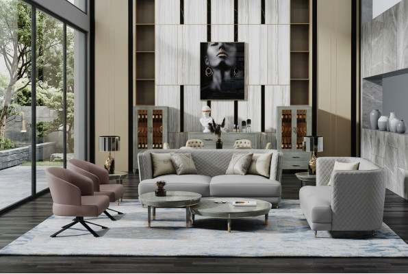 Gray sofa set 3+2 seater modern upholstered living room sofas