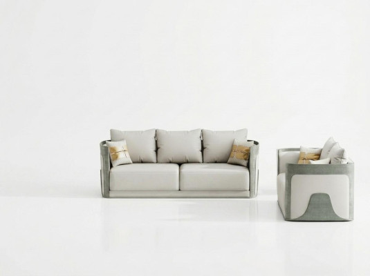 Noble Gray Living Room Sofa Set 3+2 Seater Leather Couches Exclusive Furniture