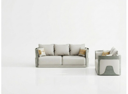 Noble Gray Living Room Sofa Set 3+2 Seater Leather Couches Exclusive Furniture