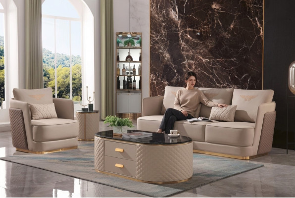 Complete set sofa 3+1 seater + coffee table side table designer living landscape
