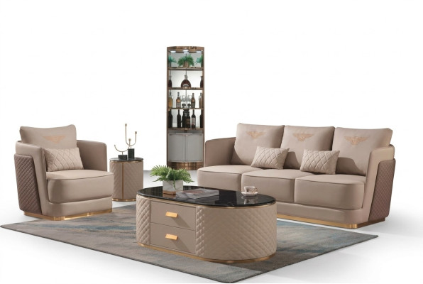 Complete set sofa 3+1 seater + coffee table side table designer living landscape