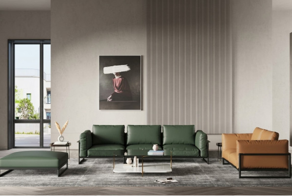 Brown-Green 3+2 Seater Leather Sofa Set Living Room Faux Leather Couch Set