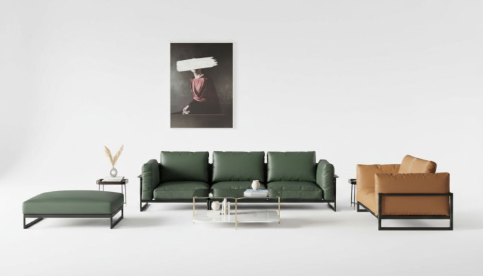 Brown-Green 3+2 Seater Leather Sofa Set Living Room Faux Leather Couch Set