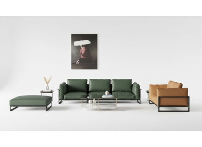 Brown-Green 3+2 Seater Leather Sofa Set Living Room Faux Leather Couch Set