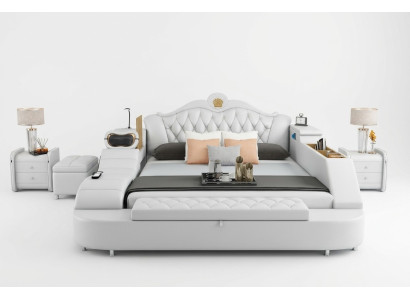 Luxury Bed Leather Beds 180x200 Multifunction Bedroom Lounger Shelves New