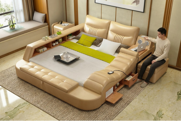 Bed Multifunction - Safe - Heated Lounger USB Sound Hotel Beds Leather