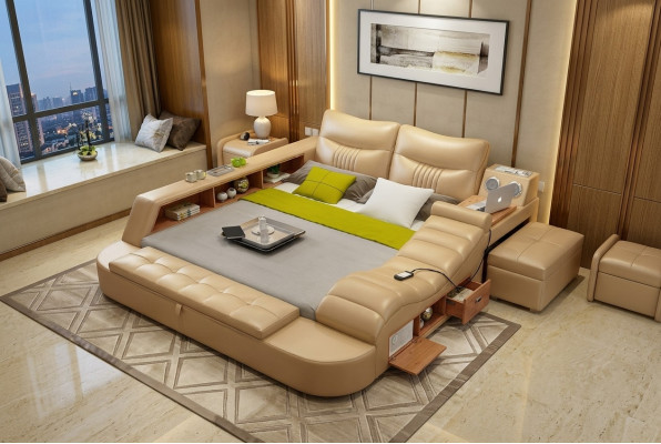 Bed Multifunction - Safe - Heated Lounger USB Sound Hotel Beds Leather