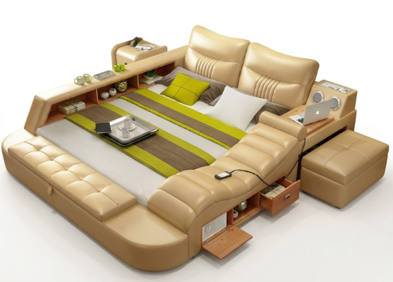 Bed Multifunction - Safe - Heated Lounger USB Sound Hotel Beds Leather