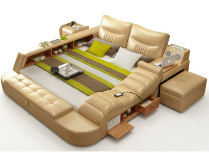 Bed Multifunction - Safe - Heated Lounger USB Sound Hotel Beds Leather