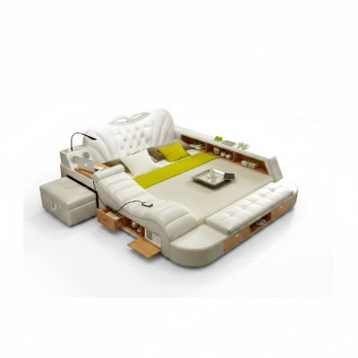 Double luxury design hotel leather bed upholstery modern beds multifunction