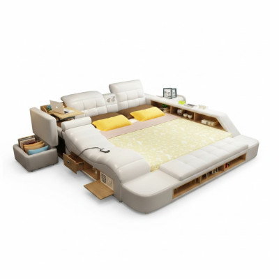 Double Design Leather Bed Upholstered Beds Modern Hotel Multifunction