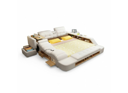 Double Design Leather Bed Upholstered Beds Modern Hotel Multifunction
