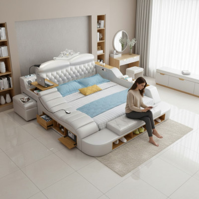 Double Luxury Design Hotel Leather Bed Modern Upholstered Beds Multifunction