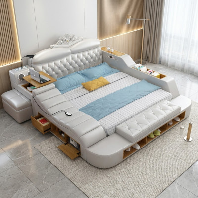 Double Luxury Design Hotel Leather Bed Modern Upholstered Beds Multifunction