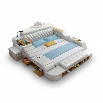 Double Luxury Design Hotel Leather Bed Modern Upholstered Beds Multifunction