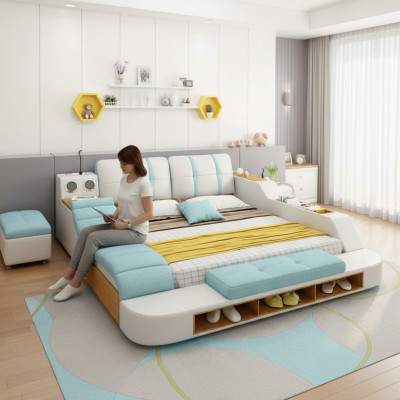 Double Design Leather Bed Upholstered Beds Modern 180x200 cm