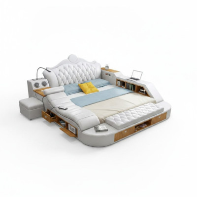 Double luxury design bed, upholstered beds 180x200 multifunction leather chesterfield