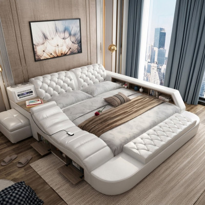 Luxury double multifunction bed upholstered water bed 180x200 USB radio music