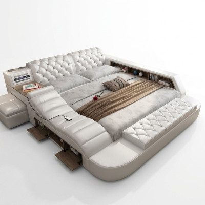 Luxury double multifunction bed upholstered water bed 180x200 USB radio music