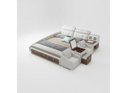 Multifunction Bed Luxury Design Leather Beds Hotel Double Storage Shelf
